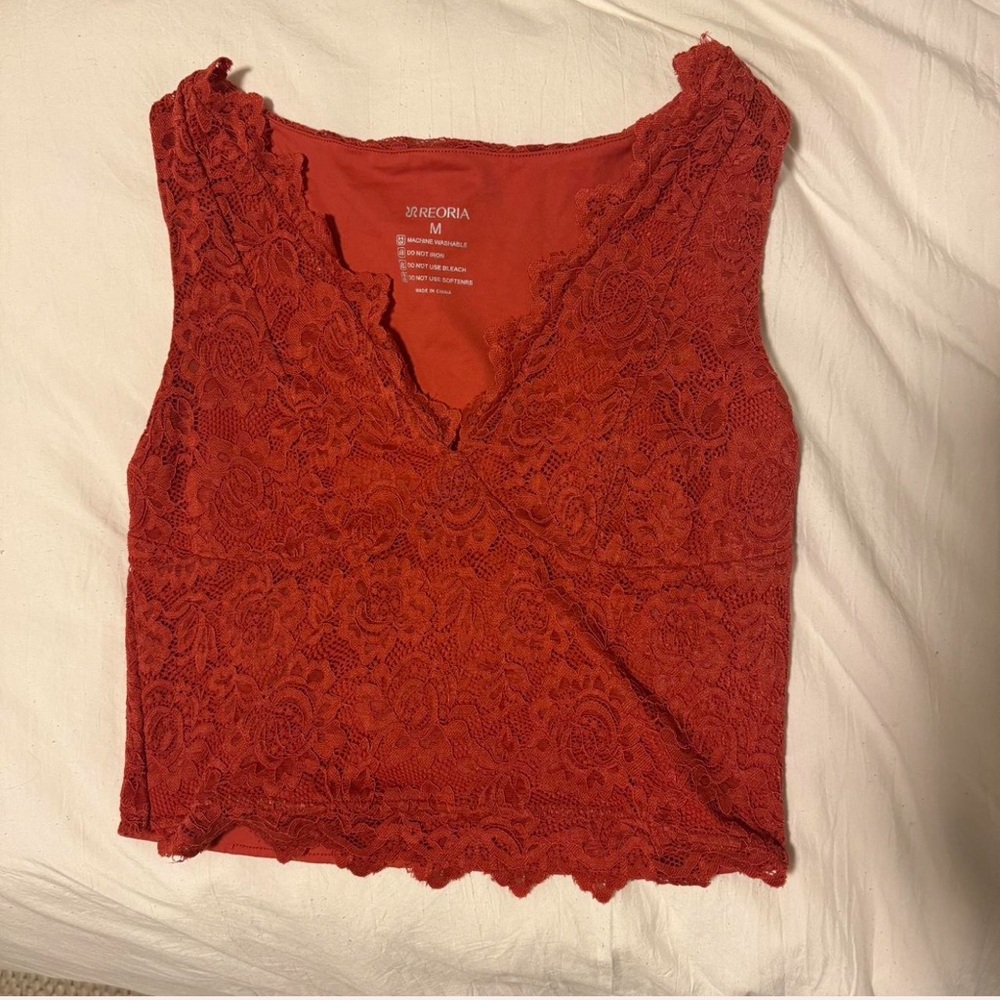 Red Lace Crop Top